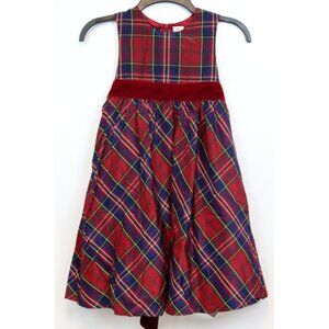 2010 Gymboree Holiday Celebrations Plaid Silk Dress sz 7 Velvet Tie Lined Classi